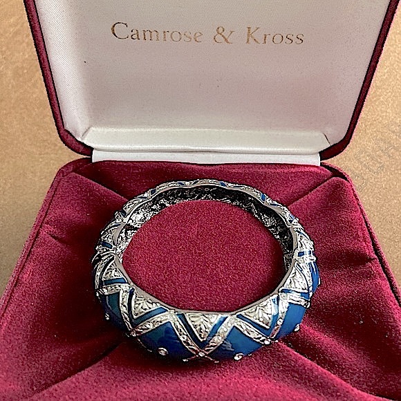 Camrose & Kross JBK Line Blue Enamel + Silver Tone Costume Bangle/Bracelet - Picture 4 of 7
